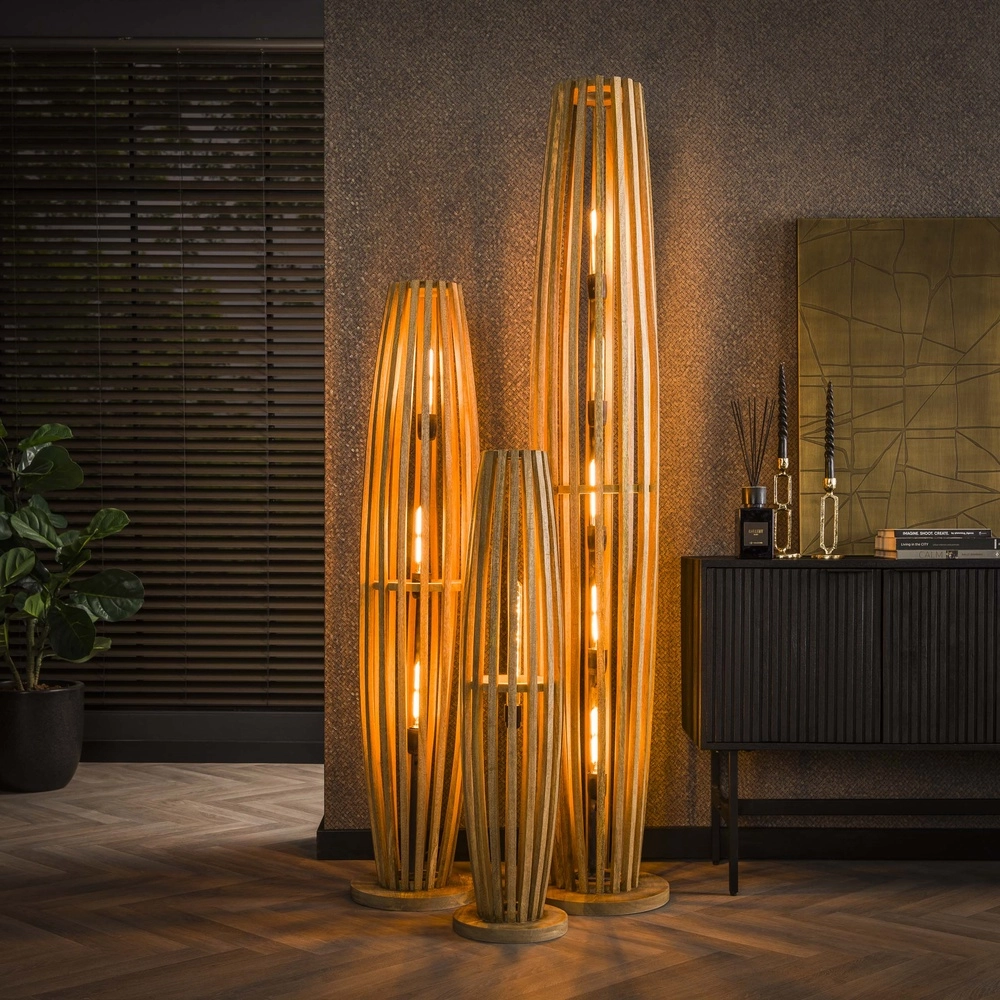 Wooden floor lamp Orbit 145cm - 3x E27 Lyora 8716803511101