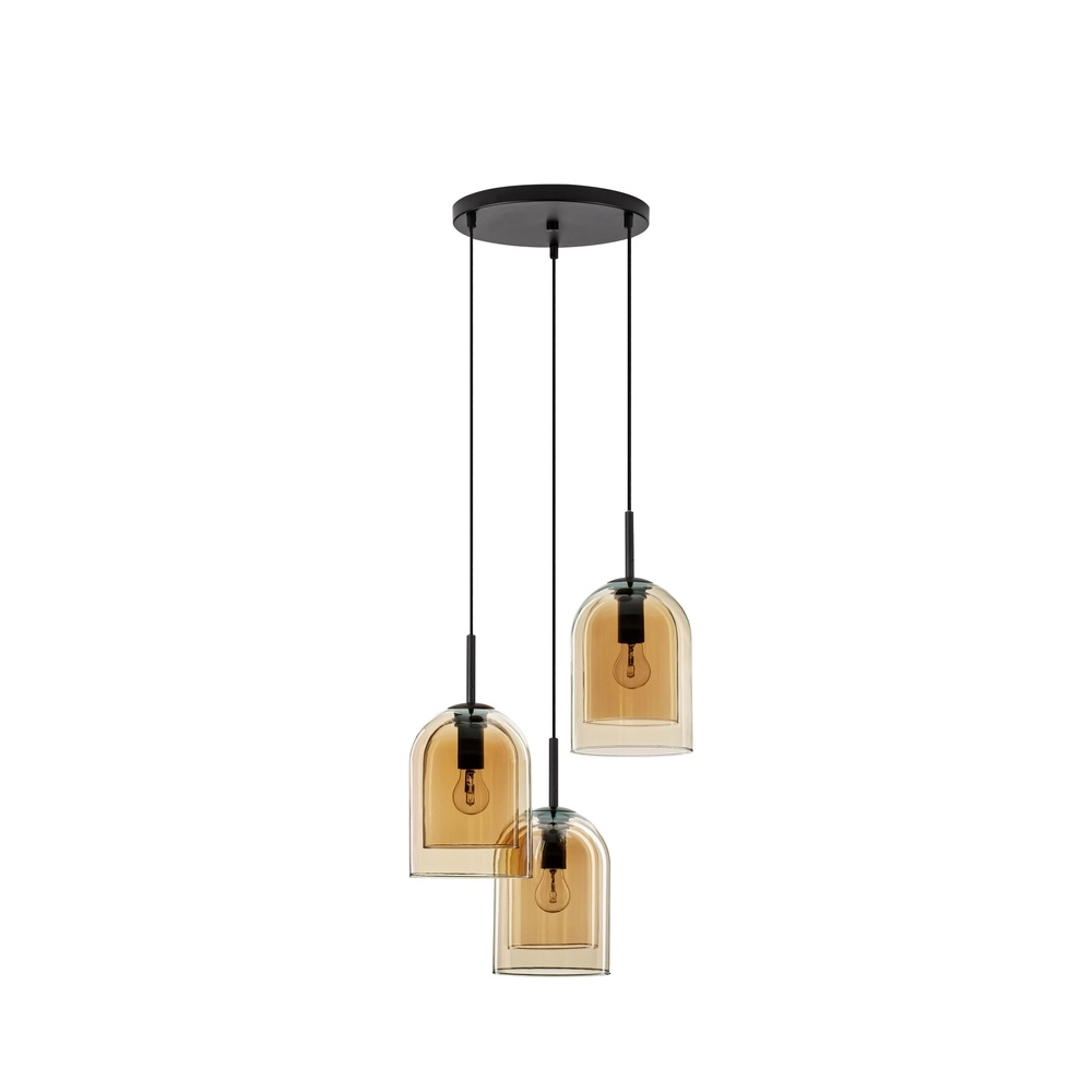 Pendant lamp Velor 3-light black with amber glass round Lyora 5212017431219