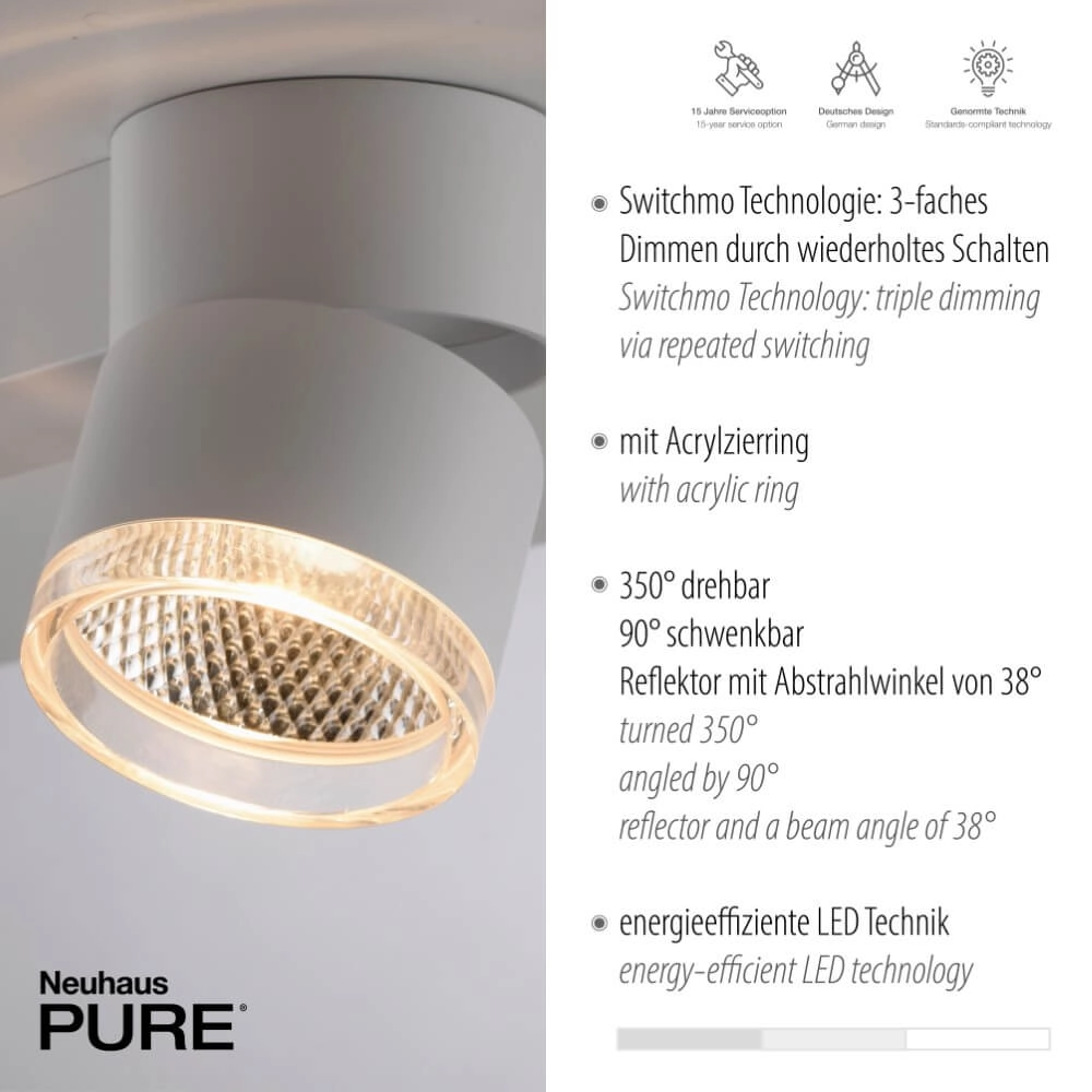 White ceiling lamp Pure Nola 2-light Paul Neuhaus 4012248374542
