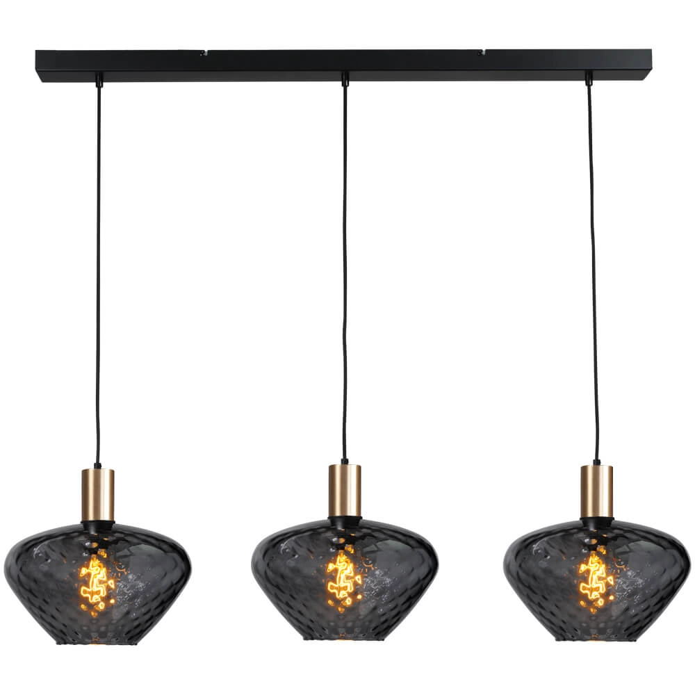 3-light hanging lamp - gold - Porto with Blossom clear lenses