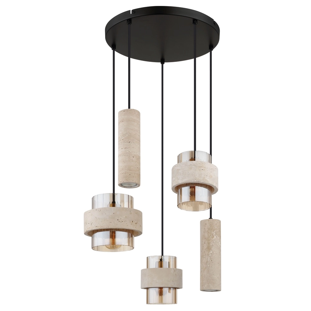 5-light pendant lamp Daren black with marble Globo 9007371580668