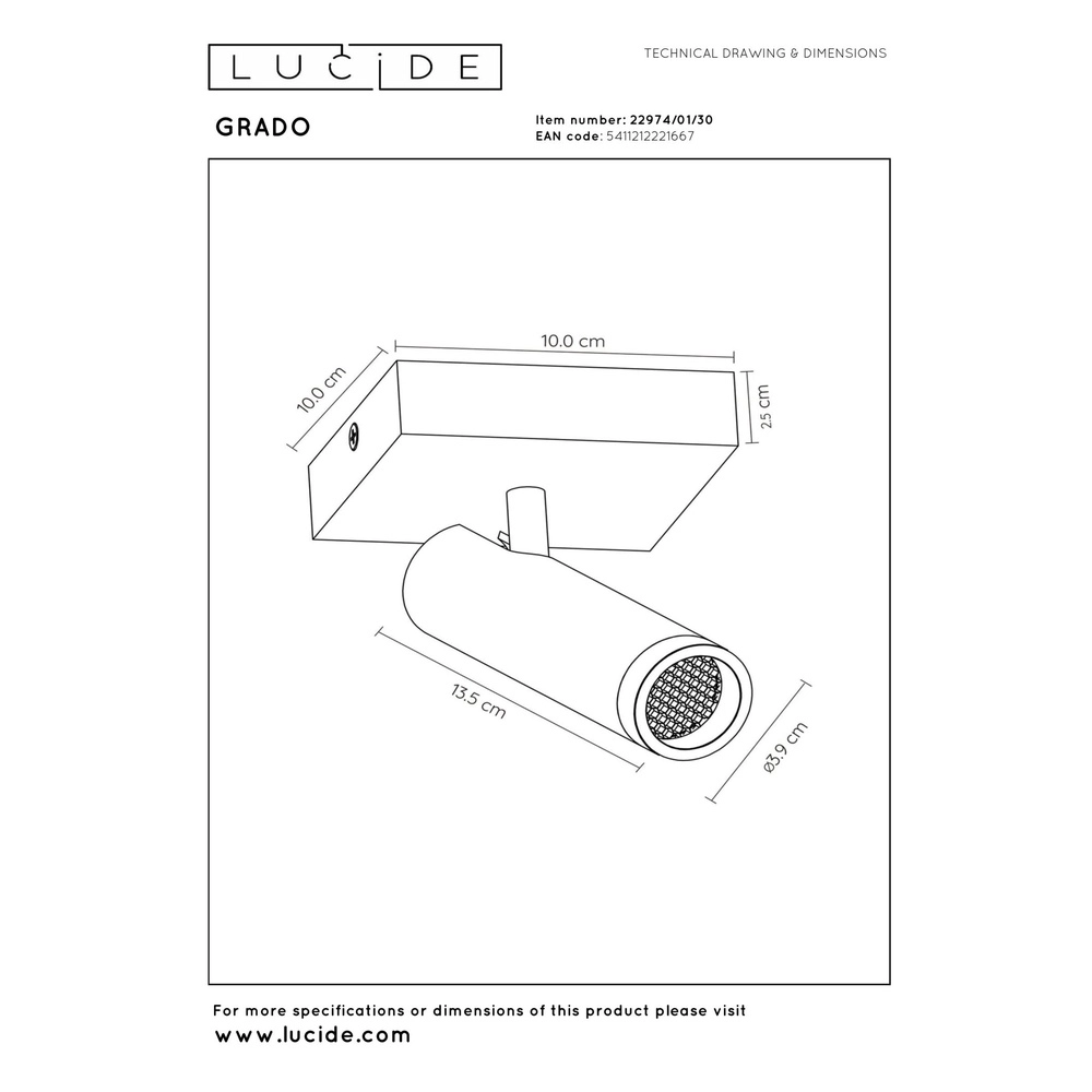 Sleek ceiling lamp Grado Black Lucide 5411212221667