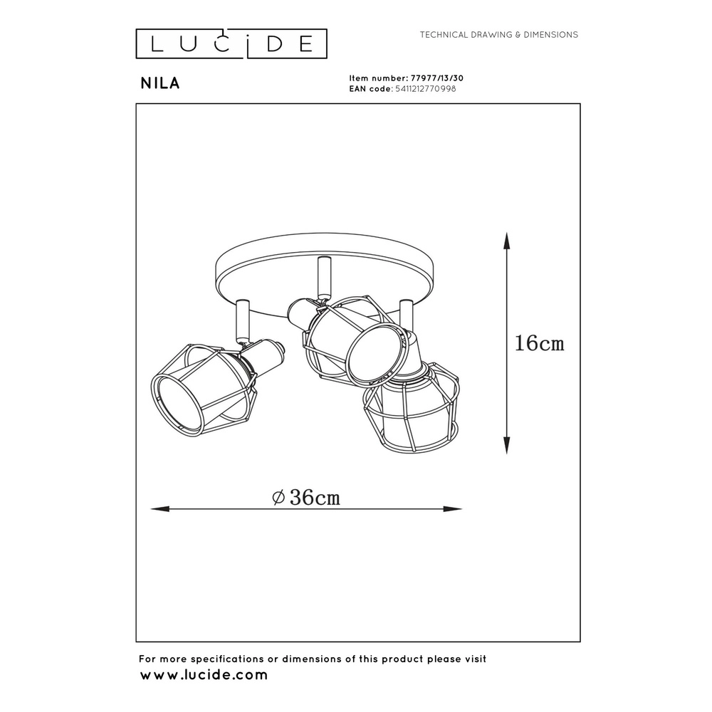 Ceiling lamp Nila 3-light black Lucide 5411212770998
