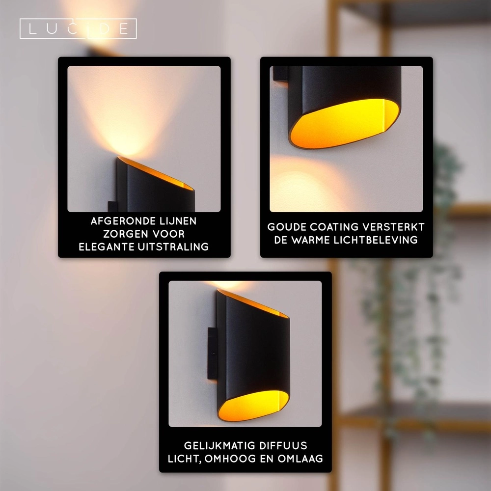 Design wall lamp Diletta Black Lucide 5411212093554