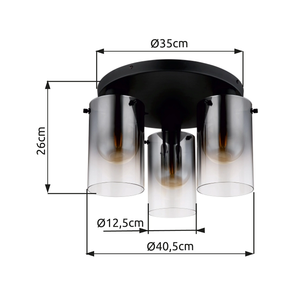 Black ceiling lamp Florentina 3-light Globo 9007371455140