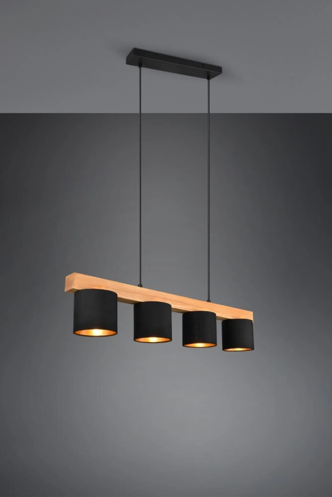 Hanging lamp Cameron 4-light black with wood brown Trio 4017807502923