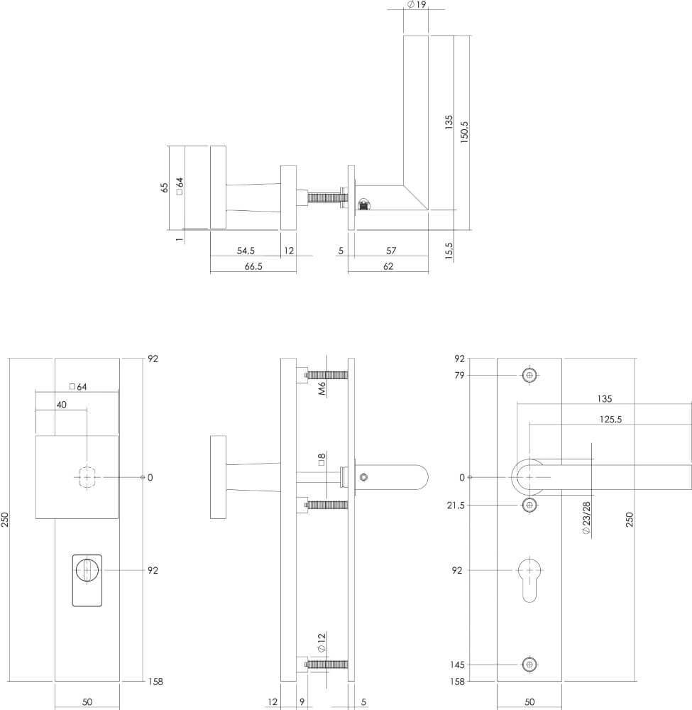 Front door fittings Vurano core pull protection PC 92mm straight black Intersteel 8714186428320