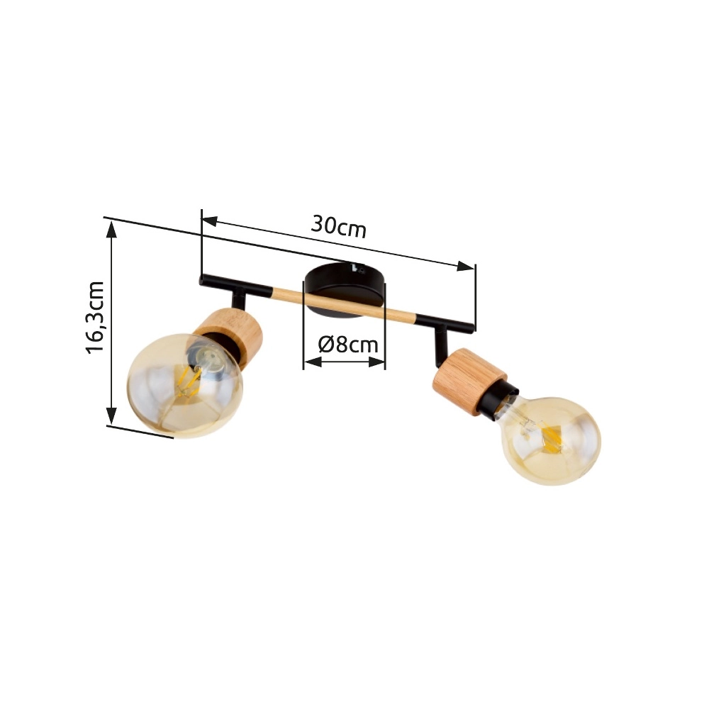 Ceiling lamp Jorna 2-light black with wood Globo 9007371402281
