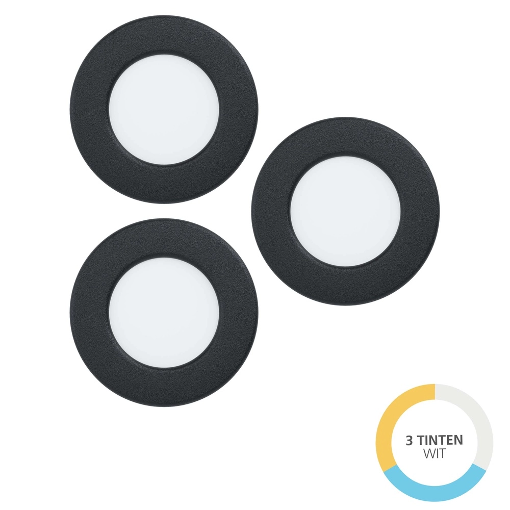 3x Recessed spotlight Fueva 6 round - black - Ø 8,8cm