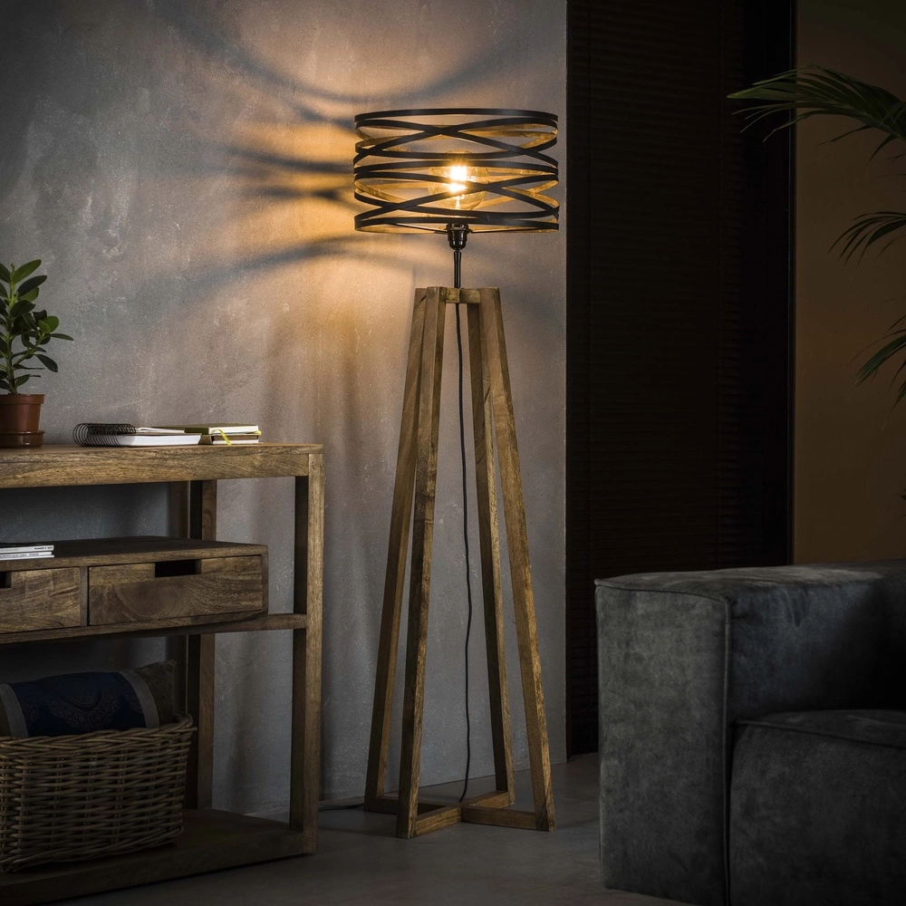Industrial floor lamp Twist Ø 41cm - wood with grey