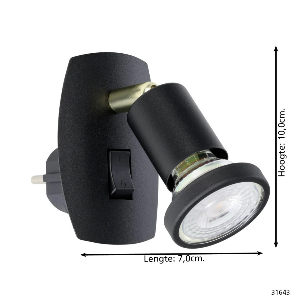 Plug wall lamp Parrini Switch - Black/Brass Eglo 9002759316433