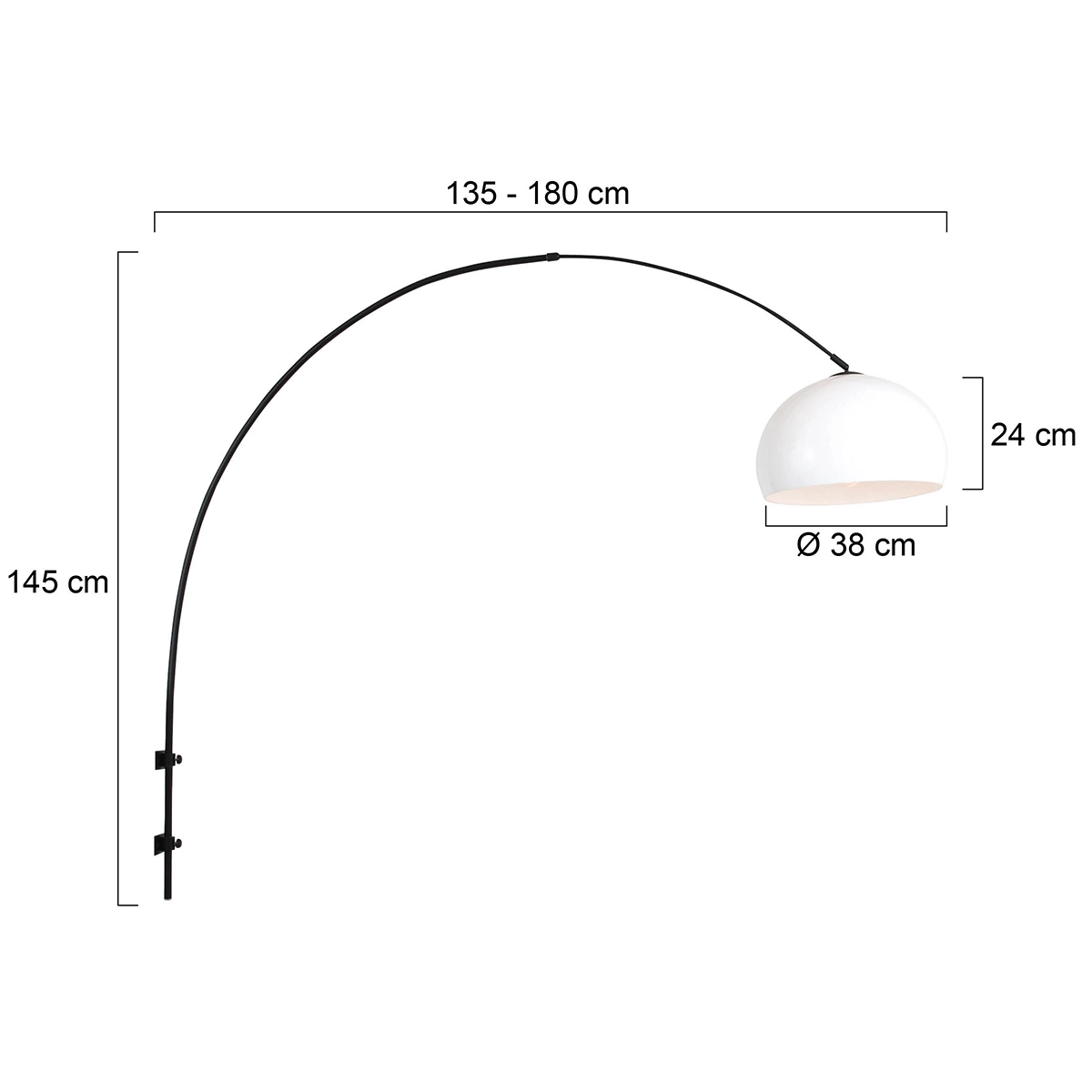 Wall arc lamp Sparkled black with white hood Steinhauer 8712746146653