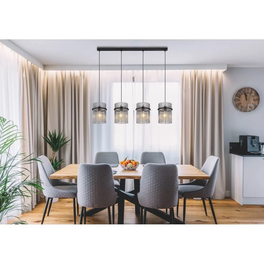 Black pendant lamp Gorley with smoke glass 4-lights Globo 9007371448180