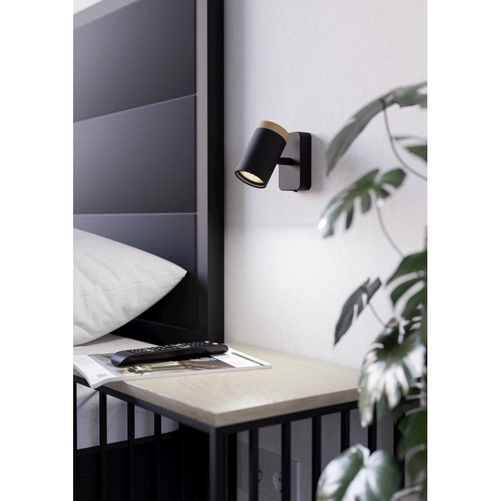 Wall lamp Consuma Single black with wood Eglo 9008606323654
