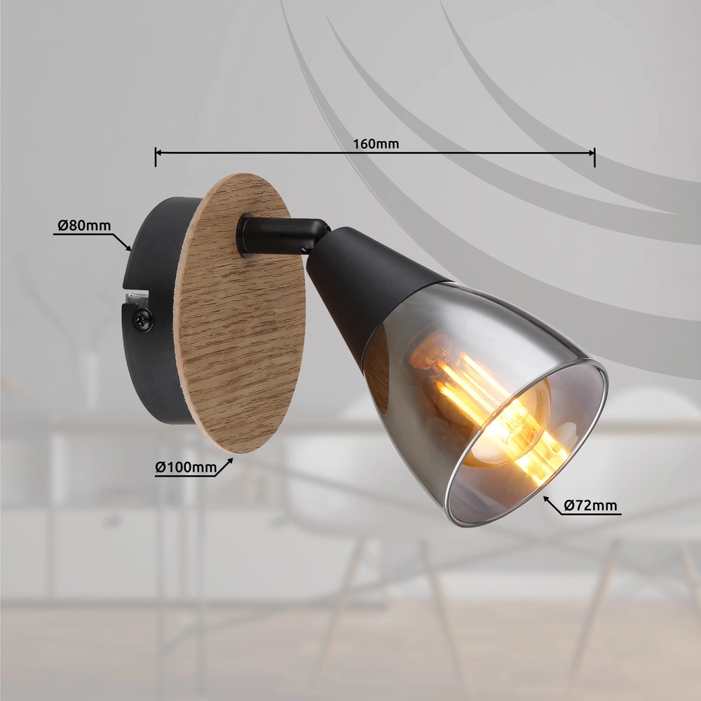 Wall lamp Mubby black with wood look Globo 9007371457854