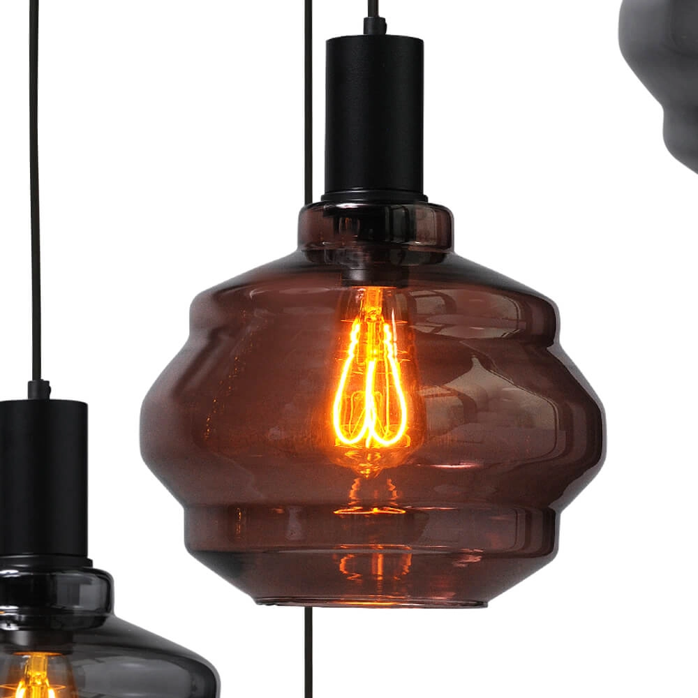 5-light loft hanging lamp - black - Porto with Ball glasses Masterlight 8718121271279