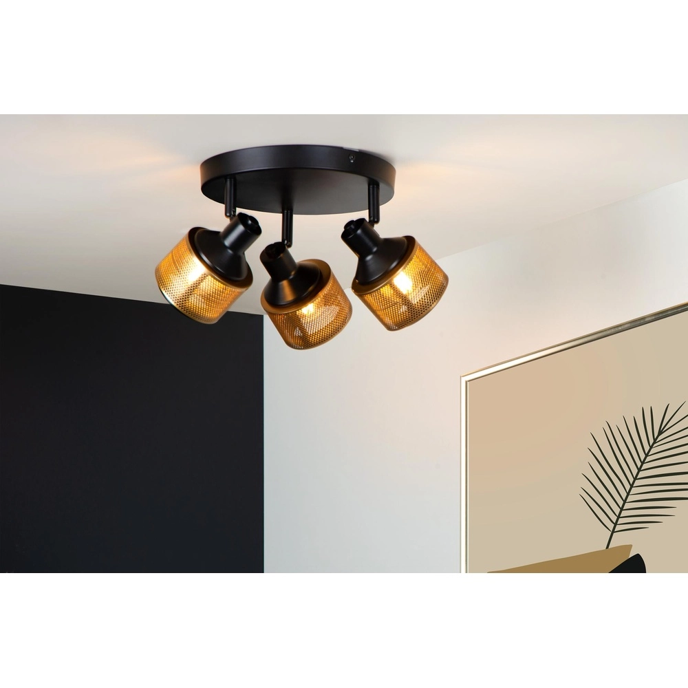 Ceiling lamp Rafa 3-light black with copper Lucide 5411212771315