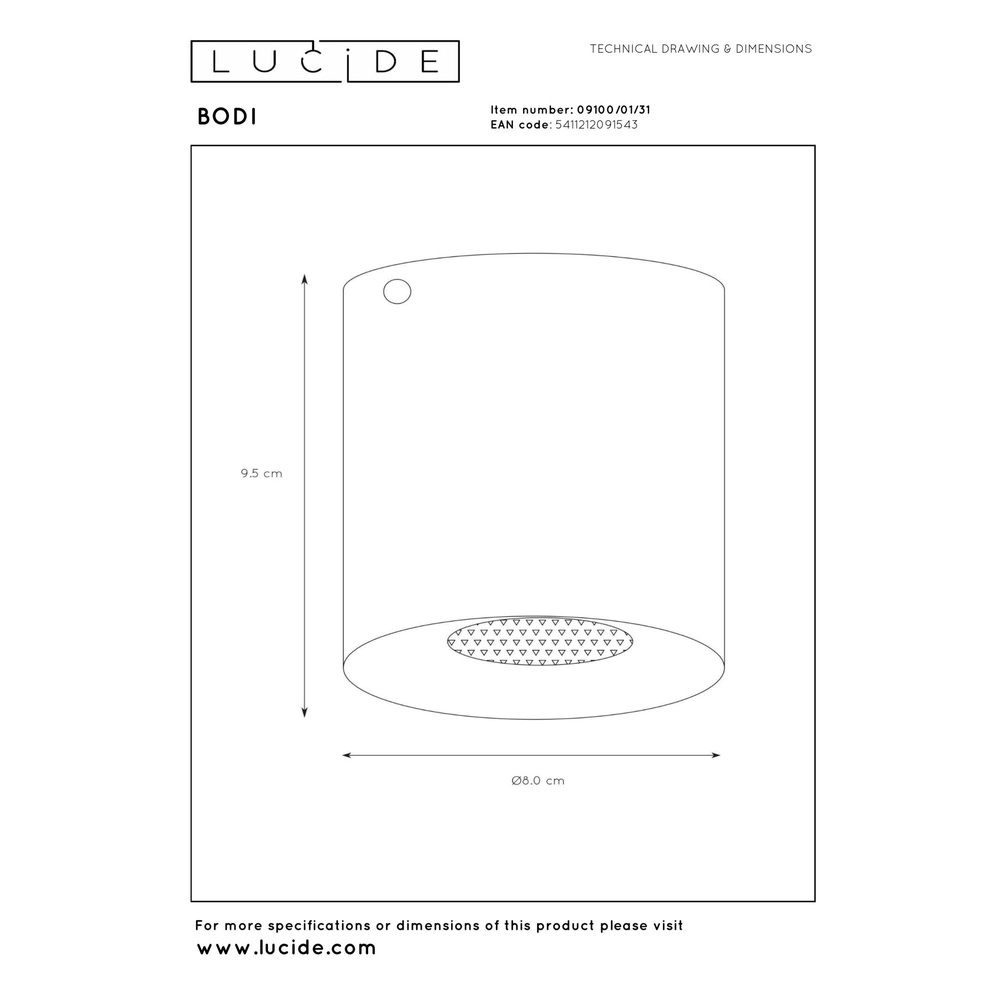 Ceiling spotlight Bodi Ø 8cm white Lucide 5411212091543