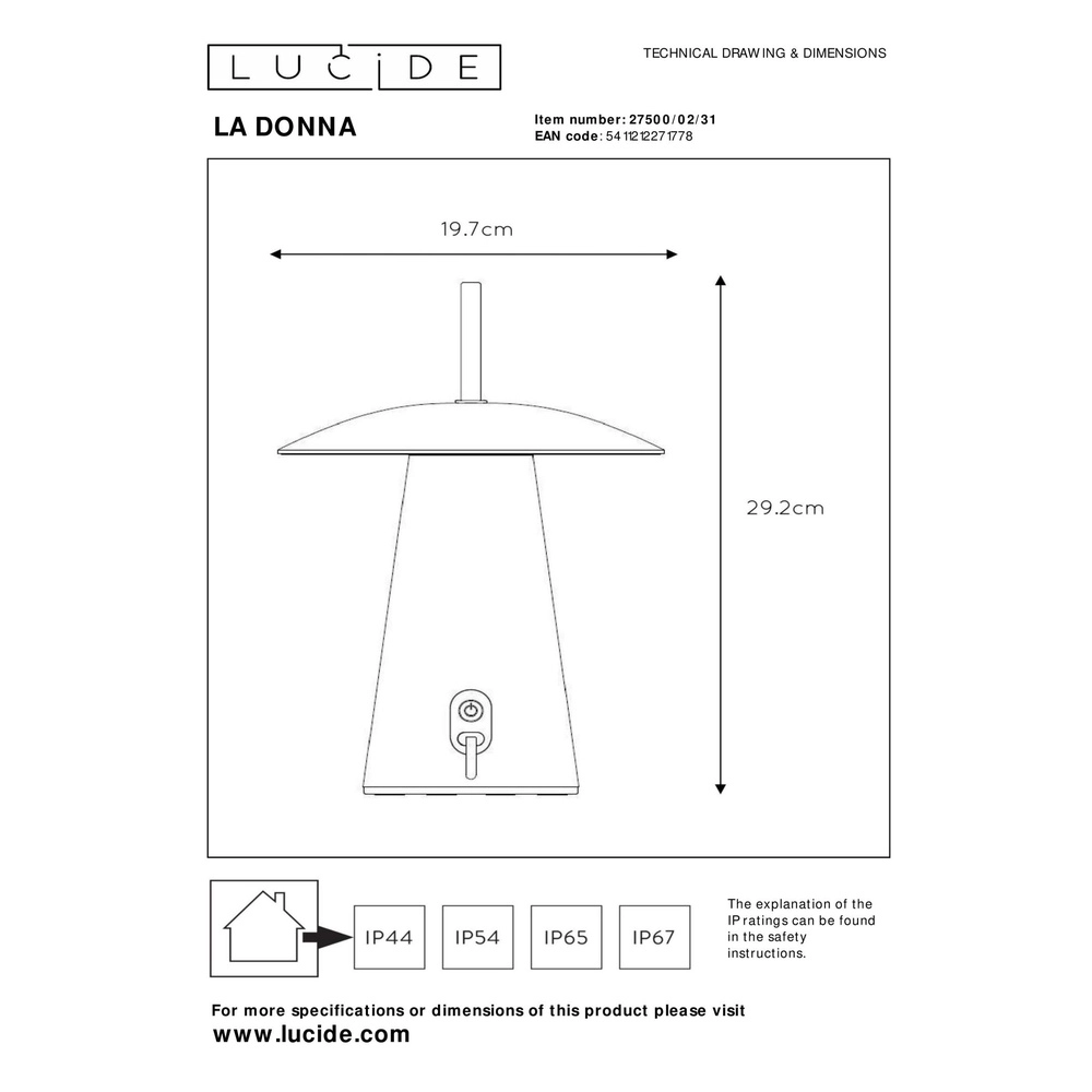 White table lamp La Donna Rechargeable Lucide 5411212271778