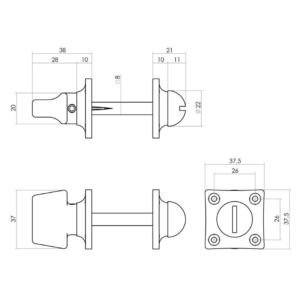 Complete door handle set Ton Basic Matte nickel toilet Intersteel 8714186634981