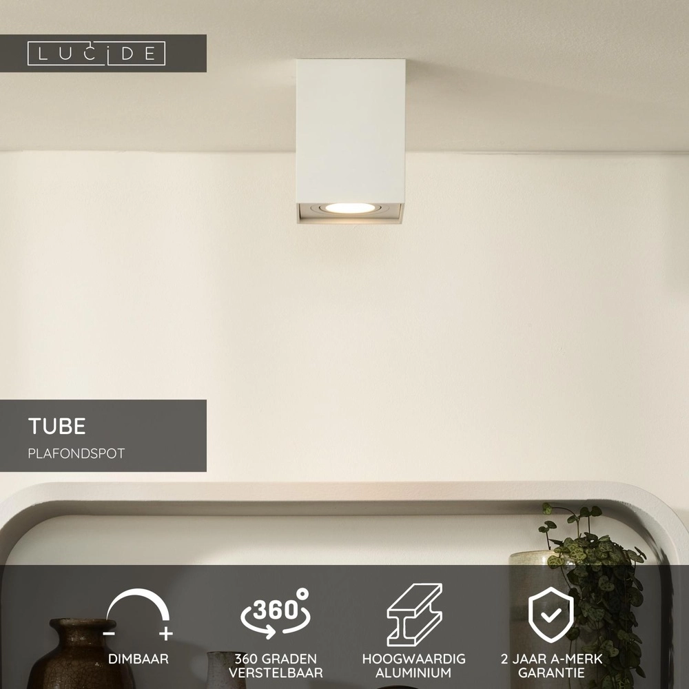 Surface-mounted ceiling spot Tube square white Lucide 5411212220813