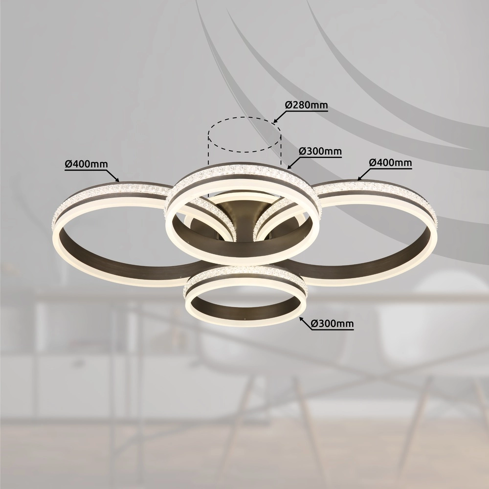 Design ceiling lamp Grouni 4 rings titanium brushed Globo 9007371446001