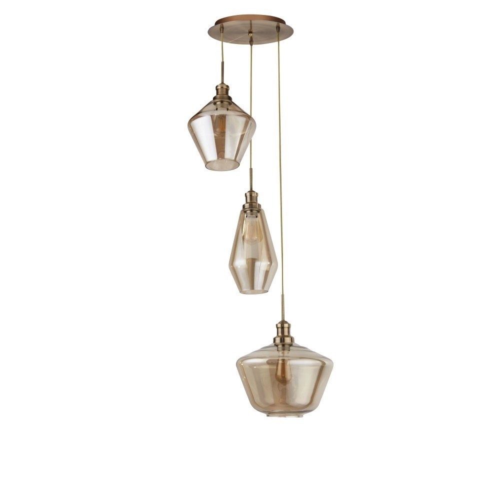 Vide pendant lamp Mia 3-light copper bronze with amber glass Searchlight 5053423158679