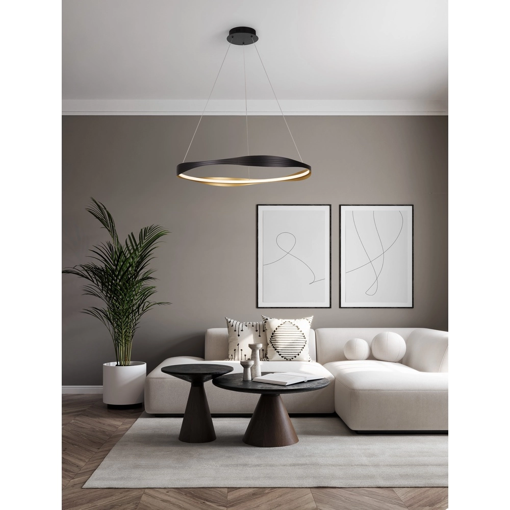 Design pendant lamp Dobi Ø 80cm black with gold Lyora 5212017450043