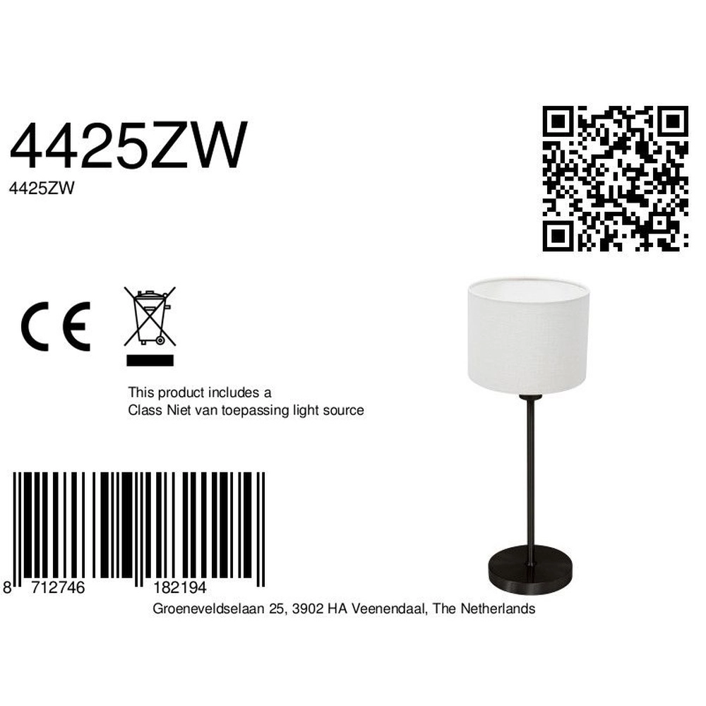 Black table lamp Noor with white cap Steinhauer 8712746182194