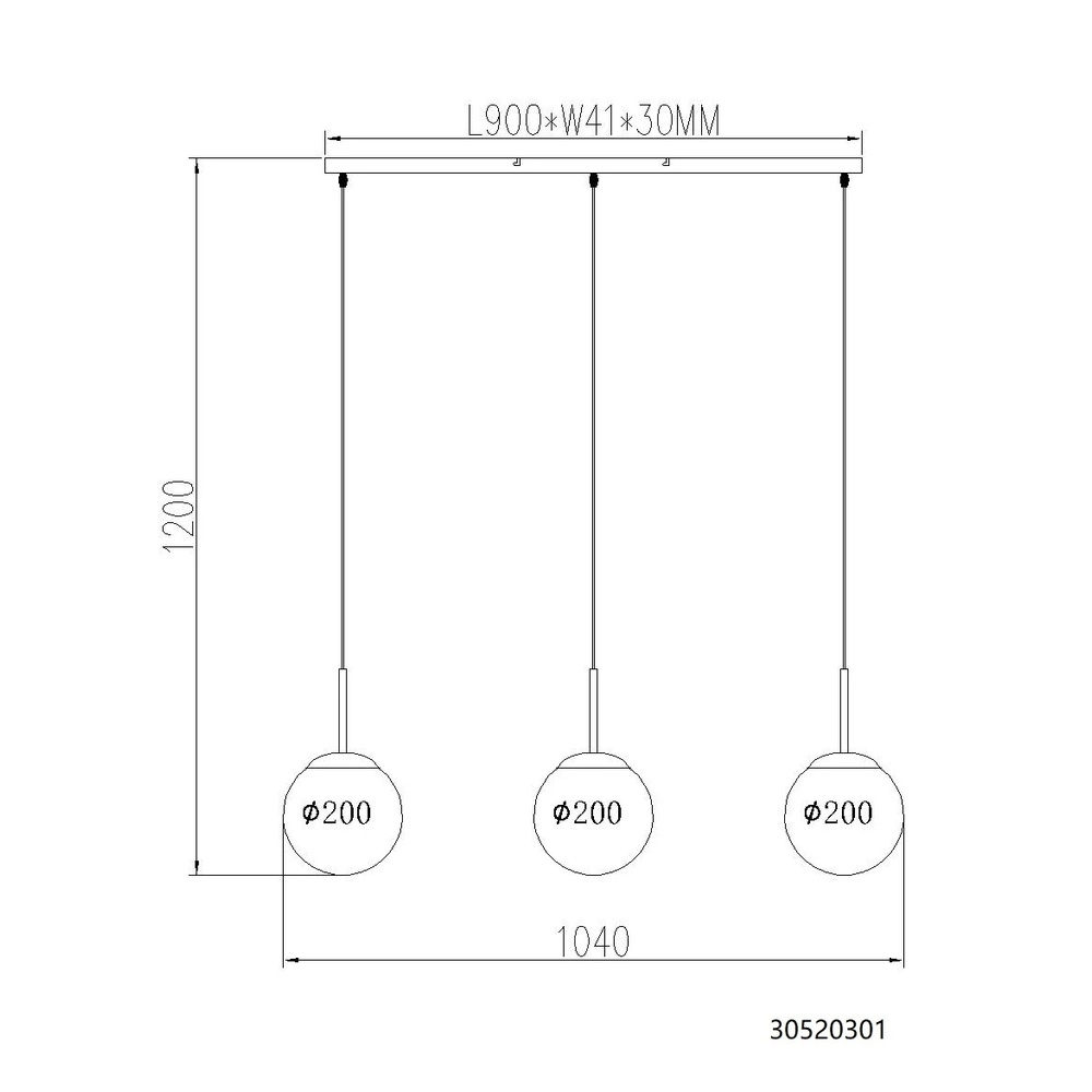 Design pendant lamp Kop nickel 3-light straight Globo 9007371516995