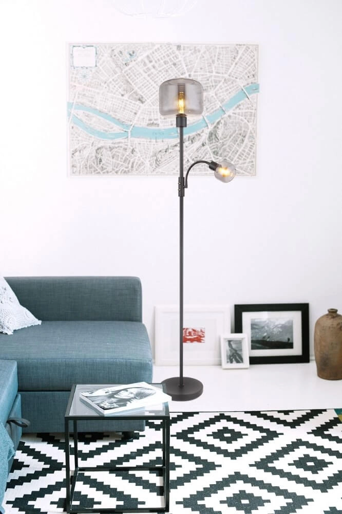 Black floor lamp Giuseppe smoke glass Globo 9007371438228