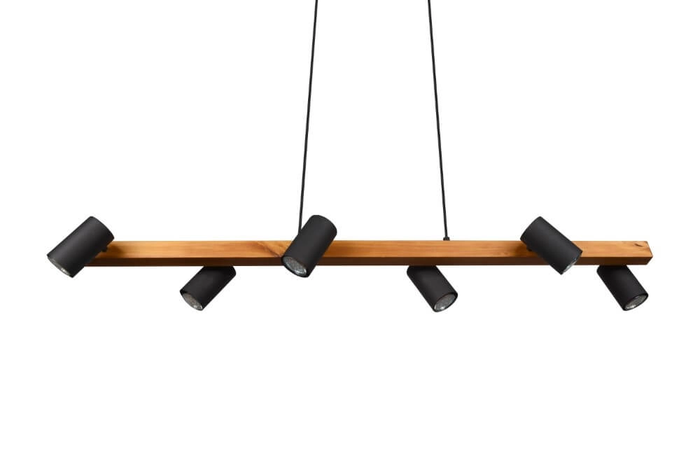 Hanging lamp Marley 6-light black with wood Trio 4017807523843