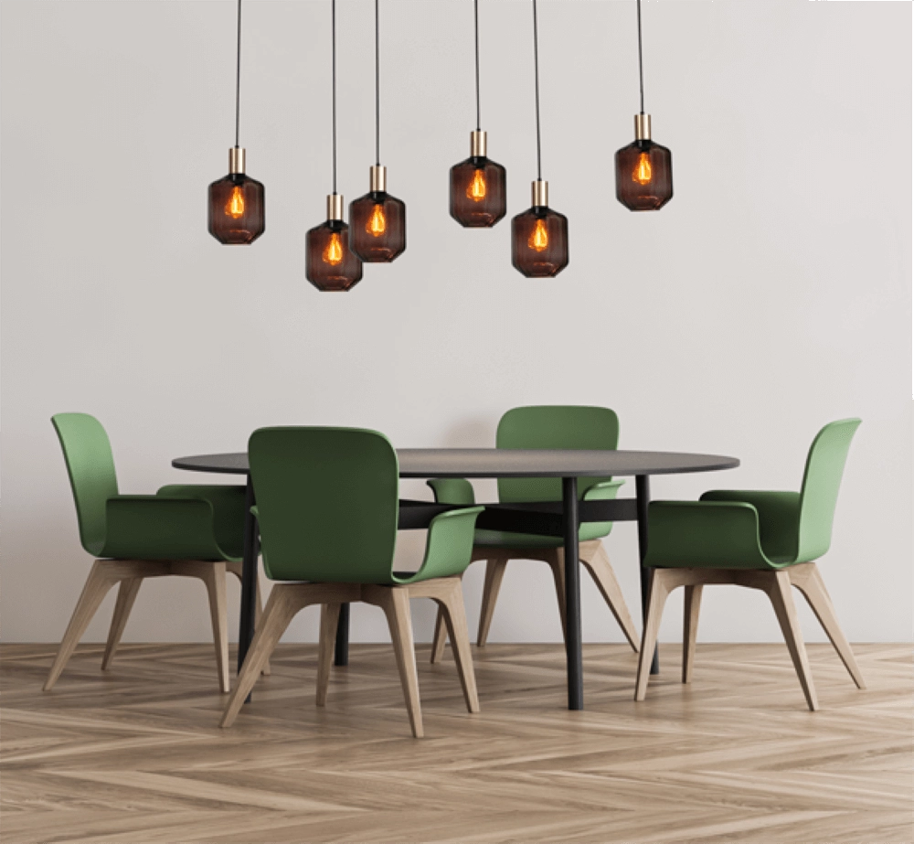 6-light hanging lamp - gold - Porto with Jagger red lenses Masterlight 8718121270548