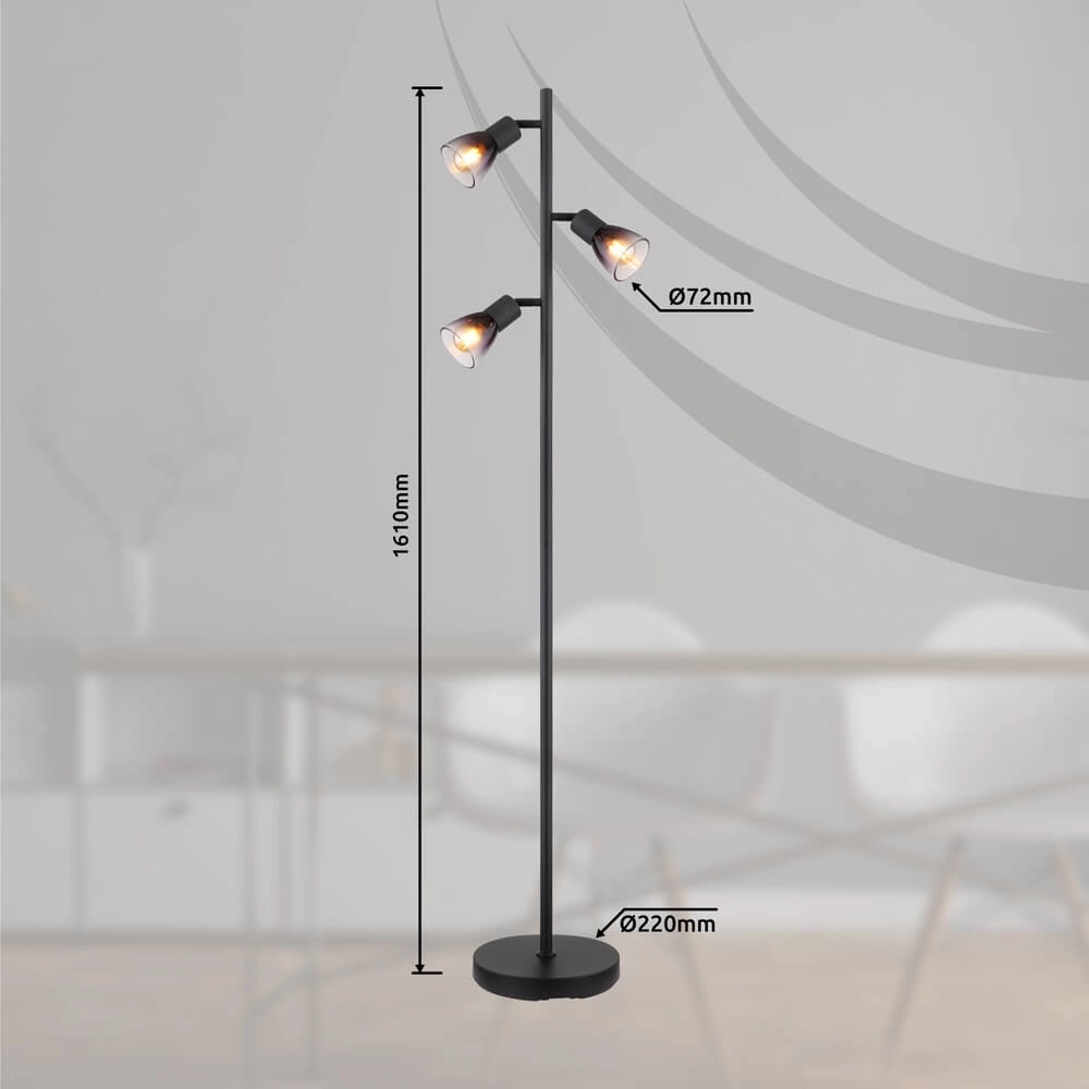 Black floor lamp Satella 3-light Globo 9007371455935