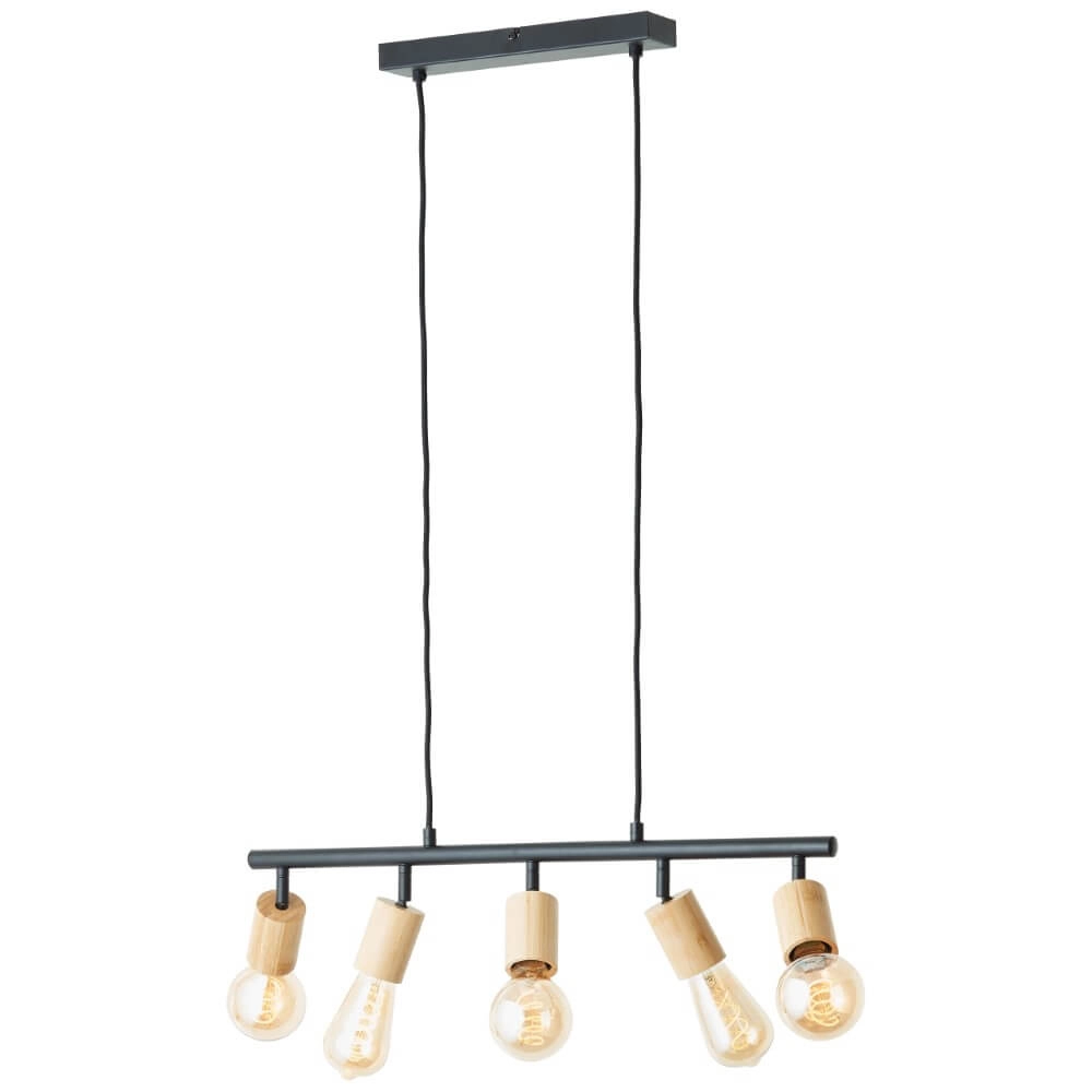 5-light pendant lamp Tiffany black with wood Brilliant 4004353406409