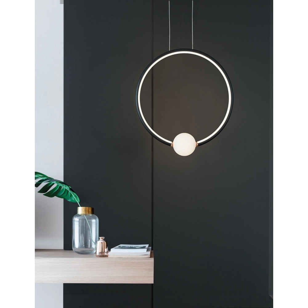 Pendant lamp Celia black with white round