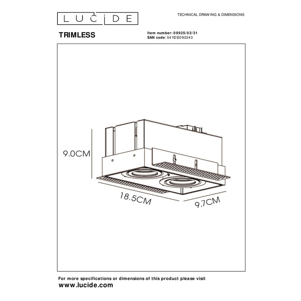 Sleek recessed spotlight Trimless double white Lucide 5411212092243
