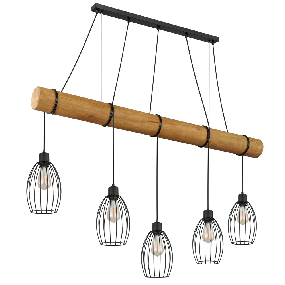 Country Pendant Lamp Berti 5-light wood with black Globo 9007371586325