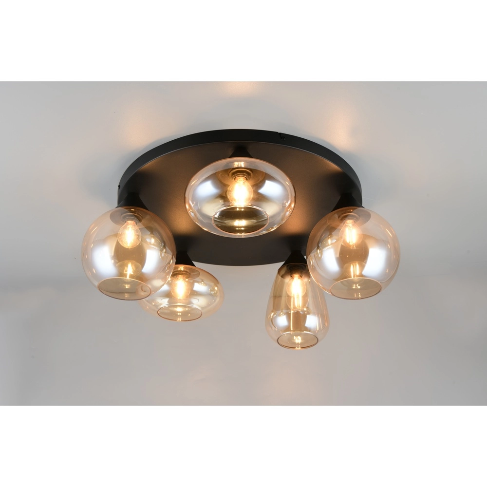 5-light ceiling lamp Lumina black with amber glass Trio 4017807663174