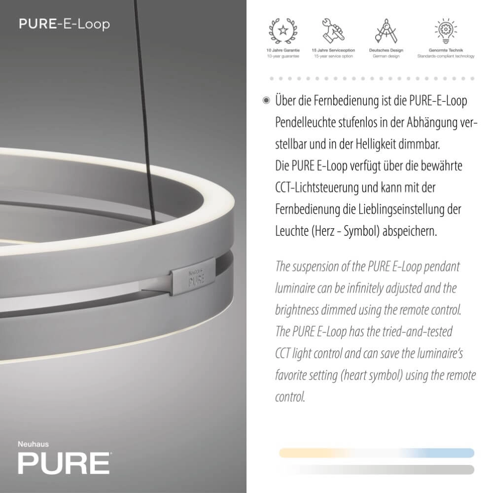 Sleek hanging lamp Pure E-Loop aluminum Paul Neuhaus 4012248372272