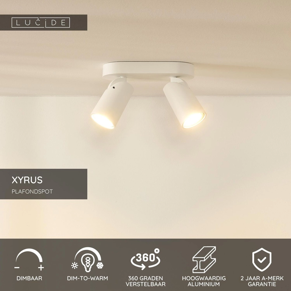 Ceiling spotlight Xyrus 2-light white Lucide 5411212234209