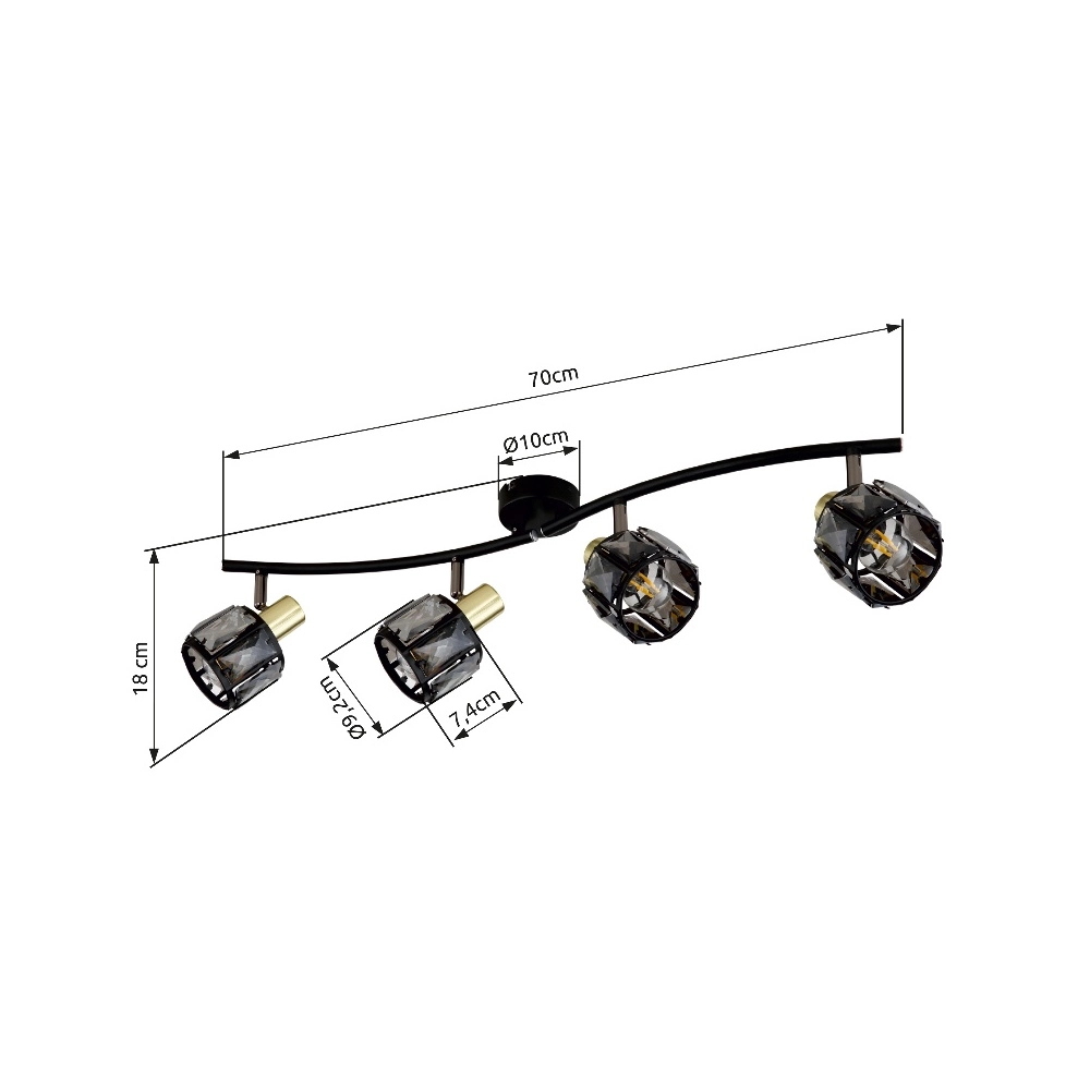 4-light ceiling lamp Indiana Black Globo 9007371443055