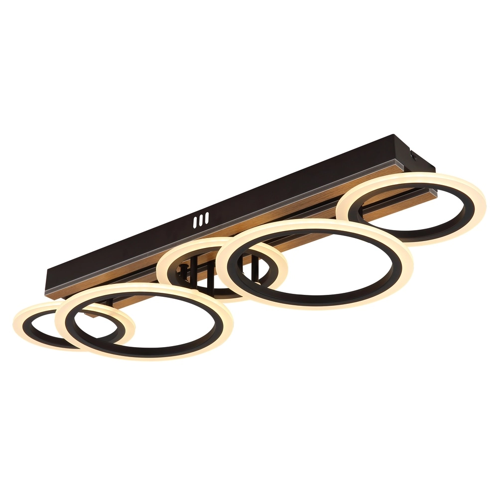 Ceiling lamp Blevins Black with wood 5 rings Globo 9007371578160