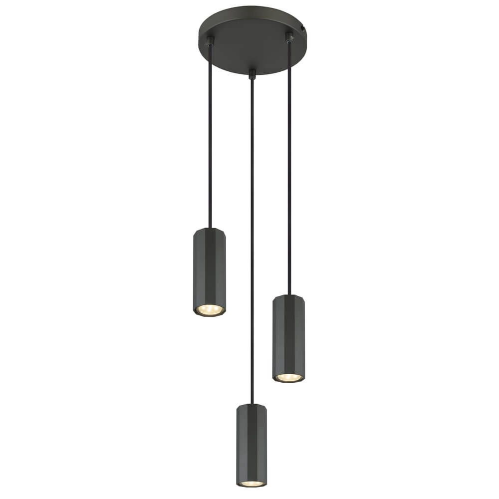 Grey pendant lamp James 3-light round