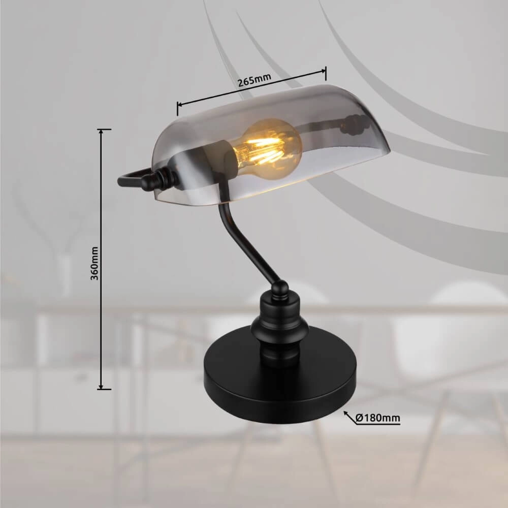 Black desk lamp Antique with smoke glass Globo 9007371457779