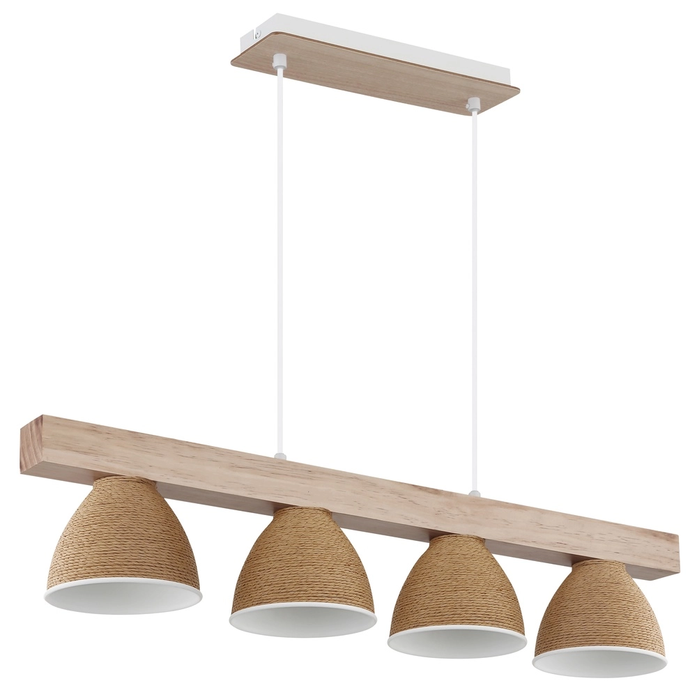 Pendant lamp Lyndon 4-light white with rattan Globo 9007371583904