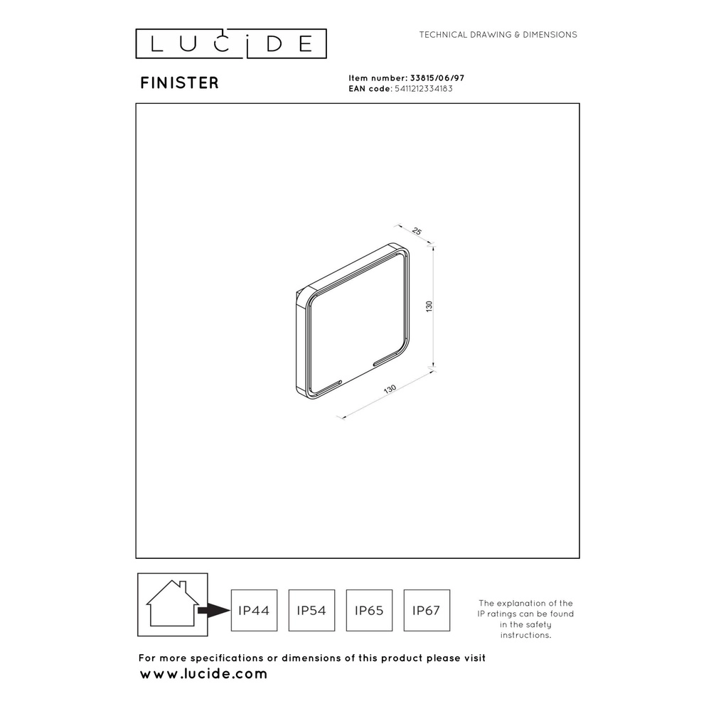 Sleek wall lamp Finister square rust brown Lucide 5411212334183