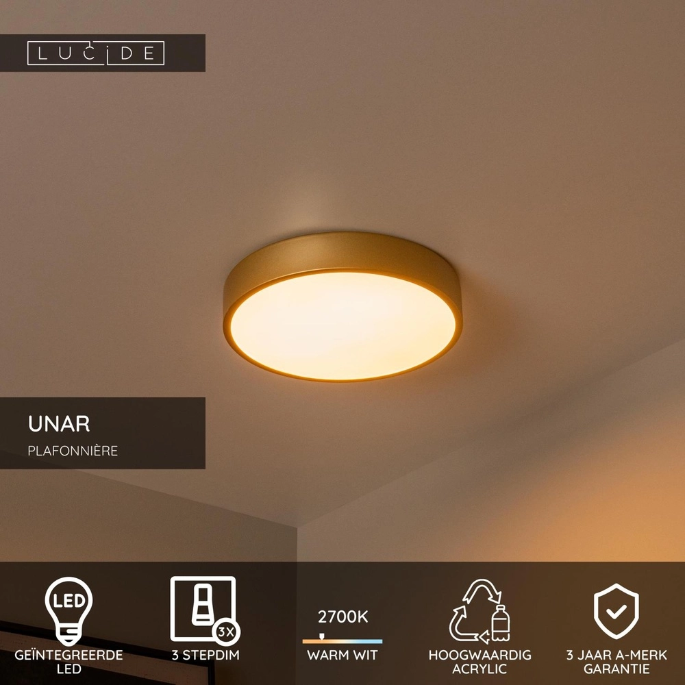 Ceiling light Unar Ø 30cm - 2700K - gold Lucide 5411212791863