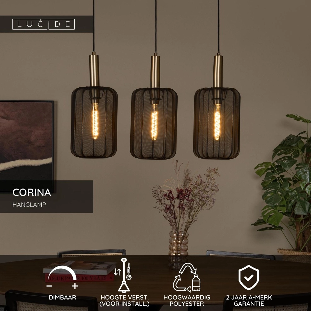 Pendant lamp 3-lights Corina Black Lucide 5411212032027