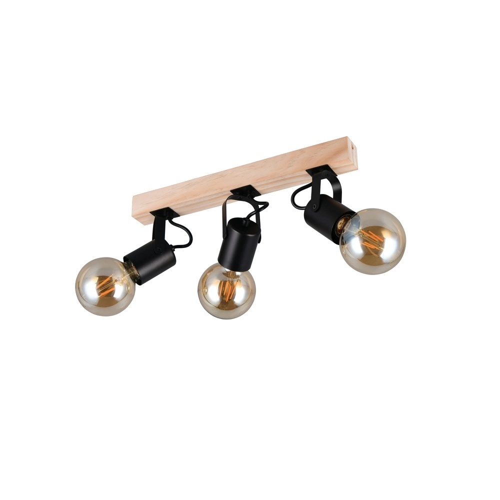Ceiling lamp 3-lights Lynar black with wood Trio 4017807671995